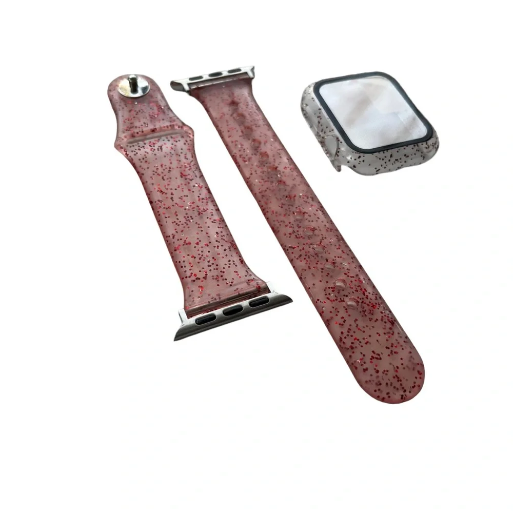 Red Sparkle 40mm Apple Watch Band And Hard Shell Tempered Glass Screen Protector